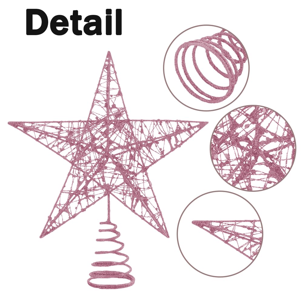 Christmas Tree Toppers Xmas Glitter Pink Hollow Star Treetop Topper for Christmas Tree Decoration