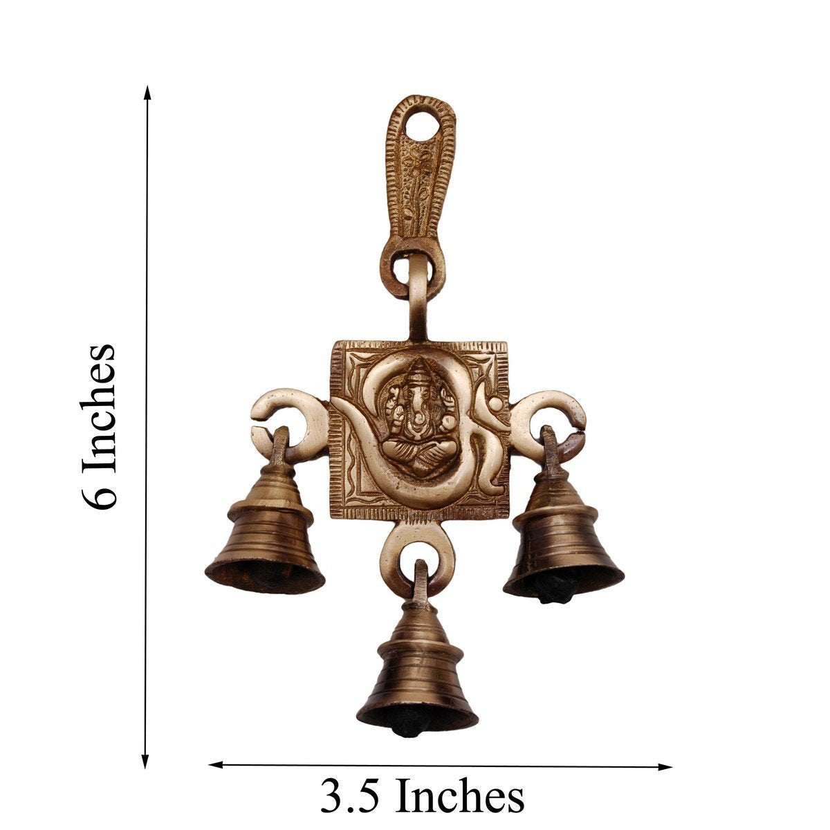 eCraftIndia Om Ganesh Brass Hanging Bells (9 cm x 3 cm x 15, Brown)