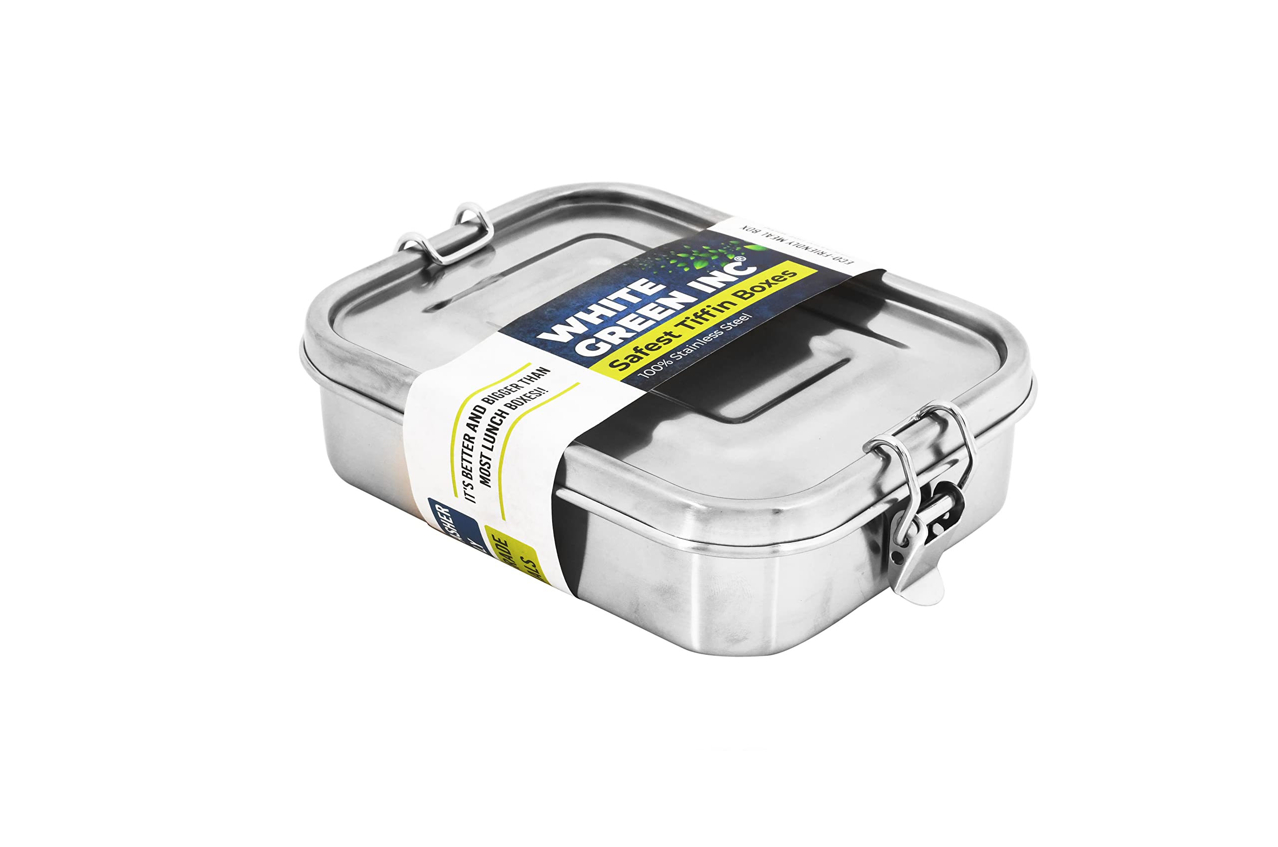 Wg Inc Small Stainless Steel Bento Box Sandwich Container, Salads Or One Meal Tiffin | Open Design For Wraps | Hygienic, Easy To