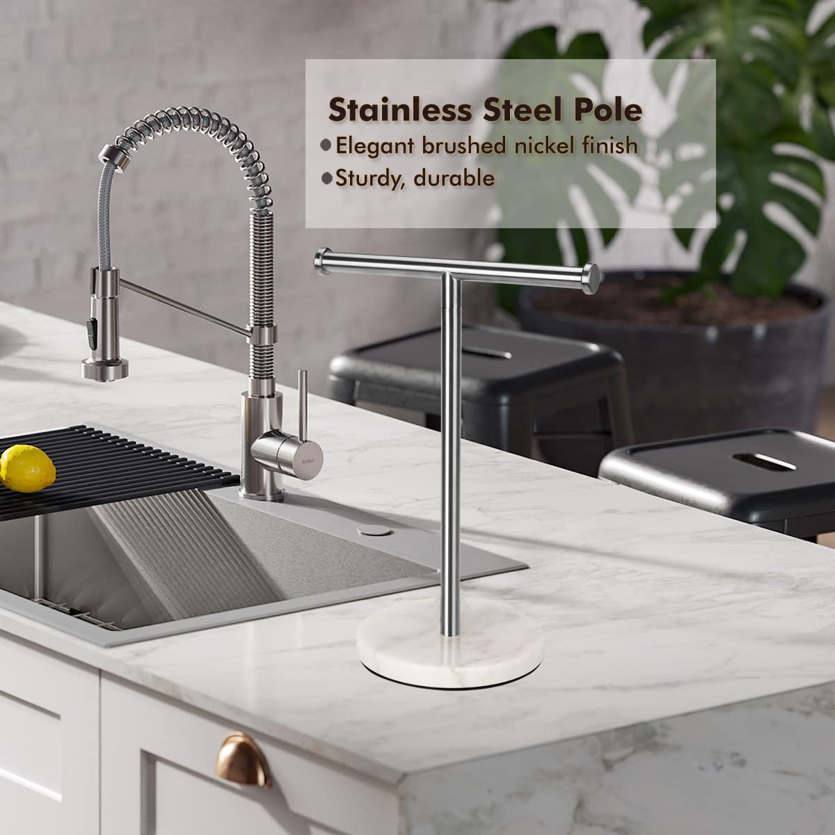 Hand Towel Holder Stand Countertop, Sturdy Marble Base, No Wobbly, Hand Towel Rack For Bathroom (Brushed Nickel)
