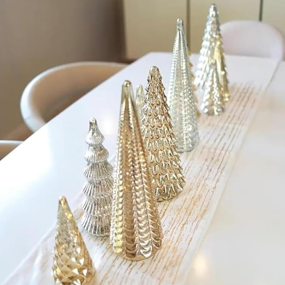 Illuminated Mercury Glass Christmas Trees,Set of 5 Upgrade Mercury Glass Christmas Trees with LED,BFF Collection Christmas Decor