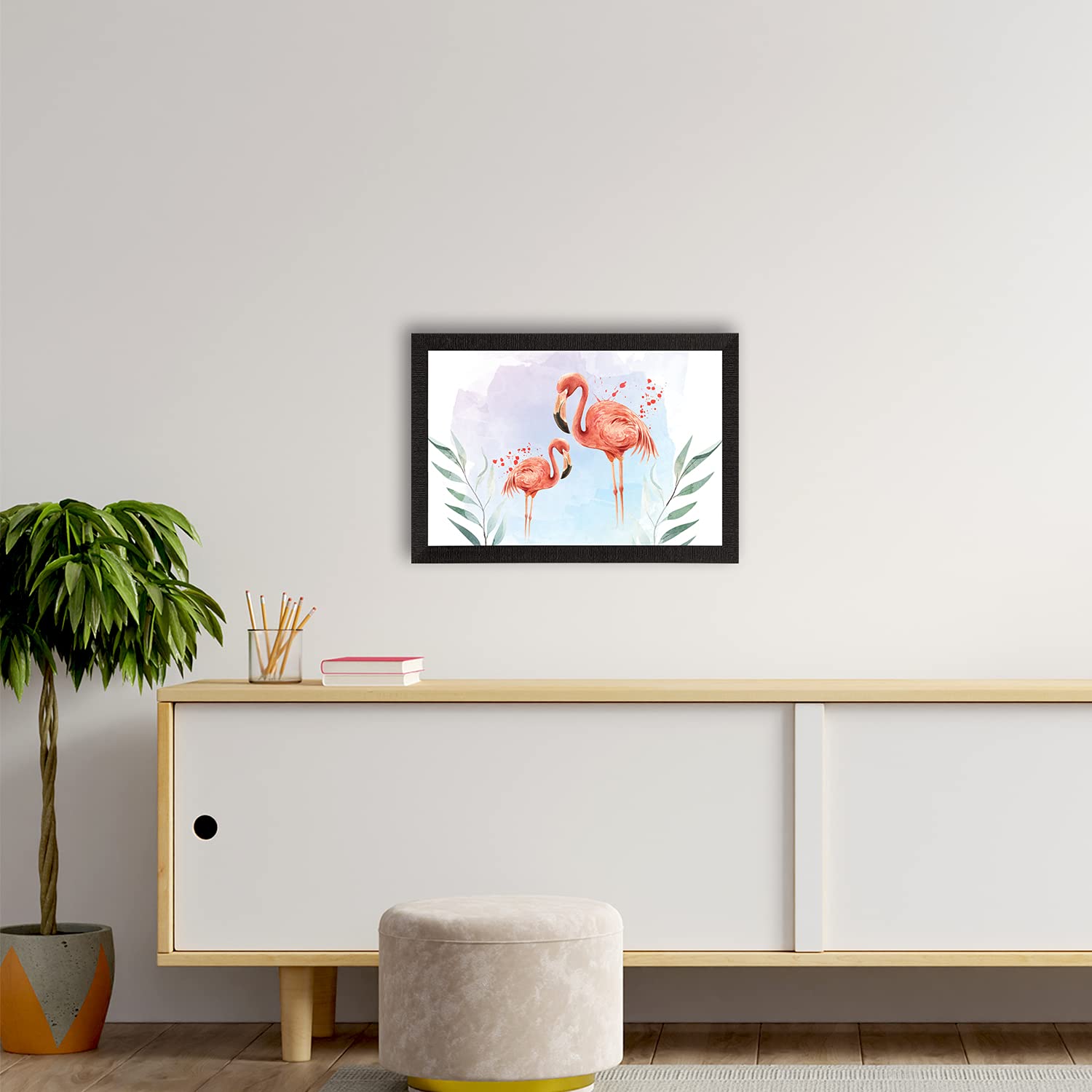 eCraftIndia Pink Flamingo Satin Matt Texture UV Art Painting