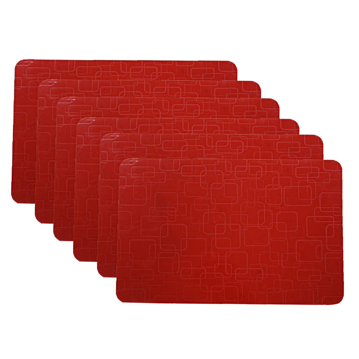 Kuber Industries Checkered Design Pvc 6 Pieces Dining Table Placemat Set (Red), Ctktc013708