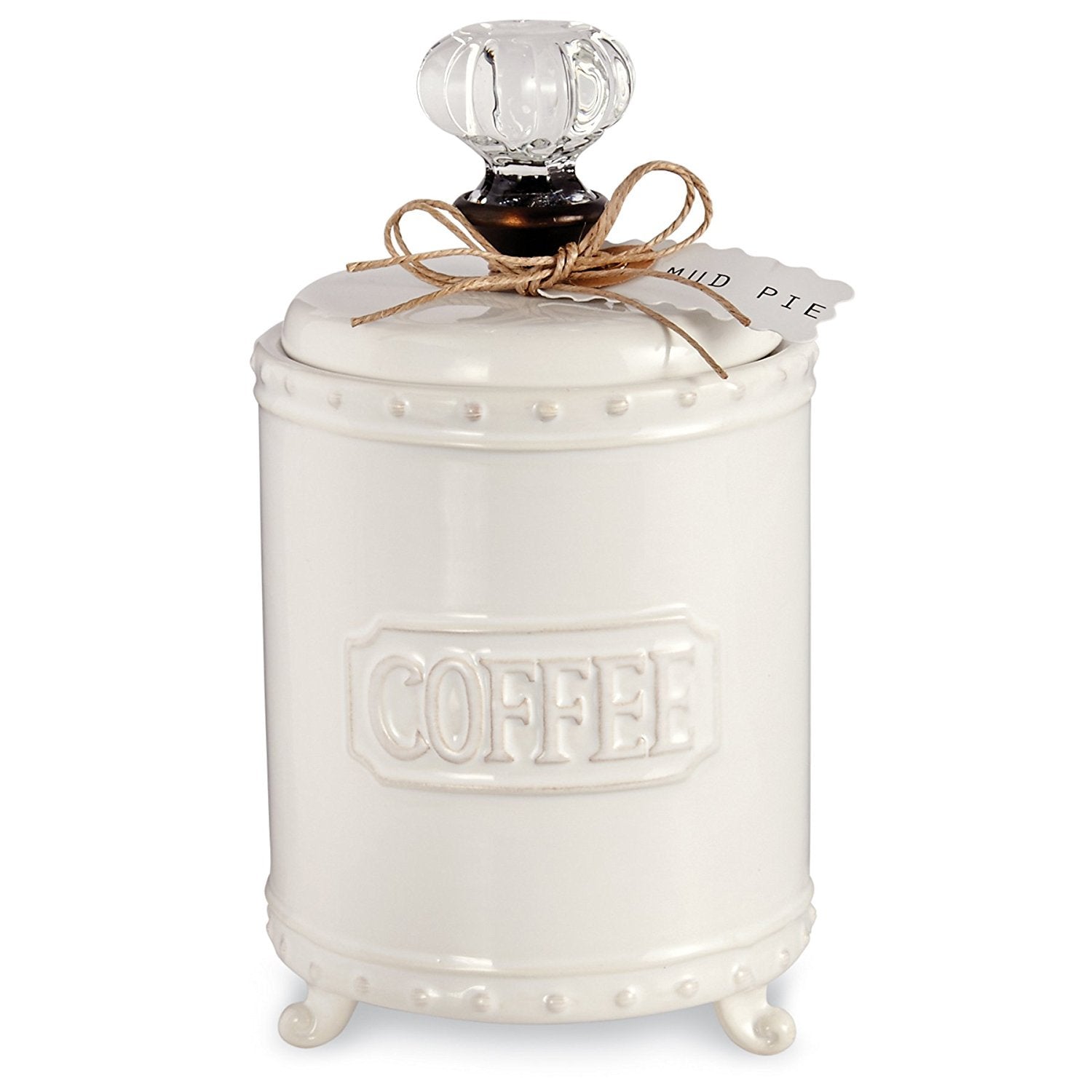 Mud Pie Ceramic Coffee Canister with Door Knob Handle, White, Model 4931006