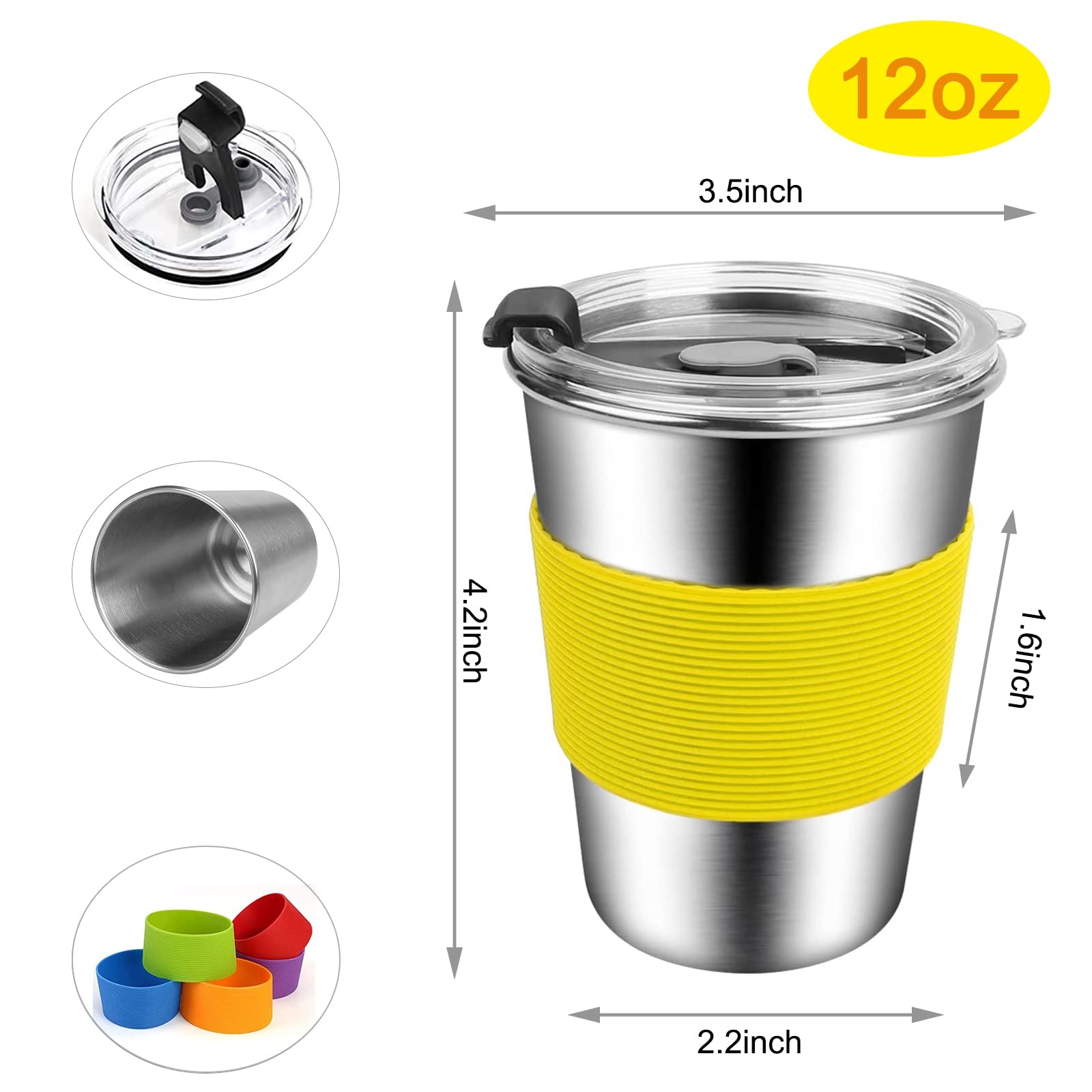 Shineme Kids Cups With Lid, 12Oz Stainless Steel Drinking Cups With Sleeves And Spill Proof Lid, Unbreakable Toddler Sippy Cups