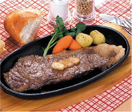 Happy Sales Hssp-Ctsp22, Cast Iron Steak Plate Set Of 2, 5.5'' W X 1'' H X 9.25'' L, Black