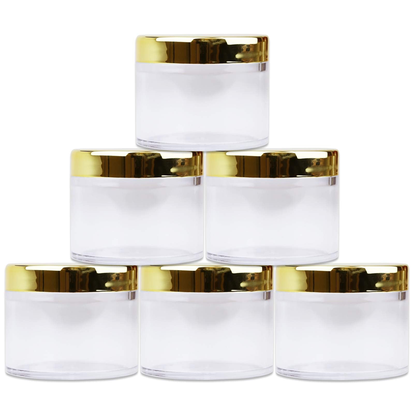 Beauticom 2 Oz./ 60 Grams/ 60 Ml (Quantity: 6 Packs) Thick Wall Round Clear Plastic Leak-Proof Jars Container With Gold Lids For
