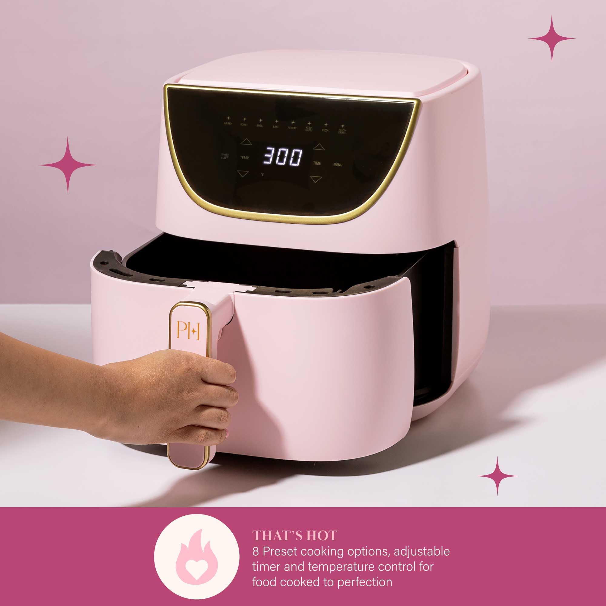 Paris Hilton 6-Quart Air Fryer, Touchscreen, Nonstick, 8-in-1 Functions, Dishwasher Safe, Pink, Model PH11921