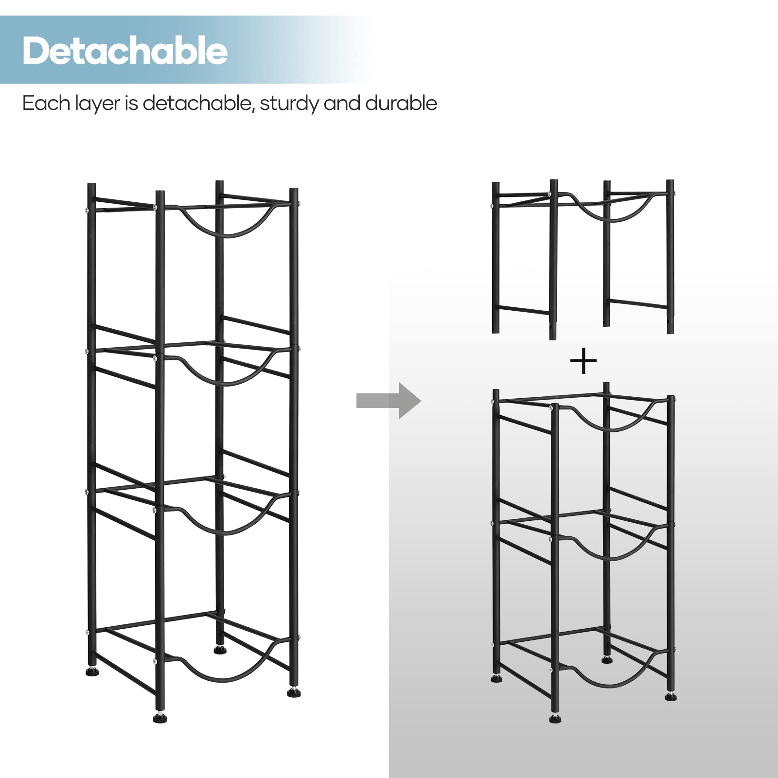 Sehertiwy 5 Gallon Water Cooler Jug Rack, 4 Tier Detachable Water Bottle Storage Rack, Heavy Duty Water Bottle Organization For