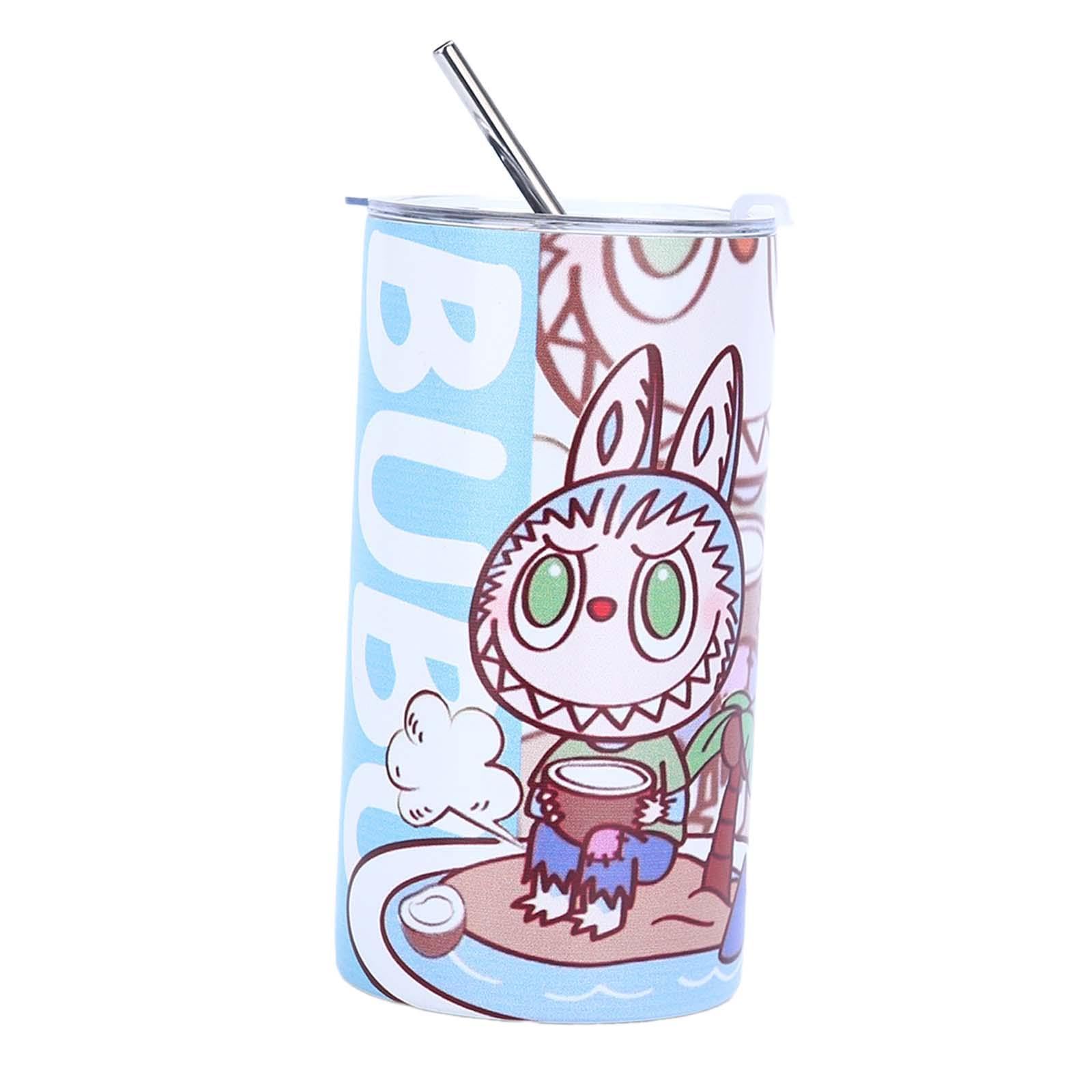 Heavenglow Stainless Steel Straw Cup Cartoon Modern Coffee Mug For Home Travel Birthday Style A