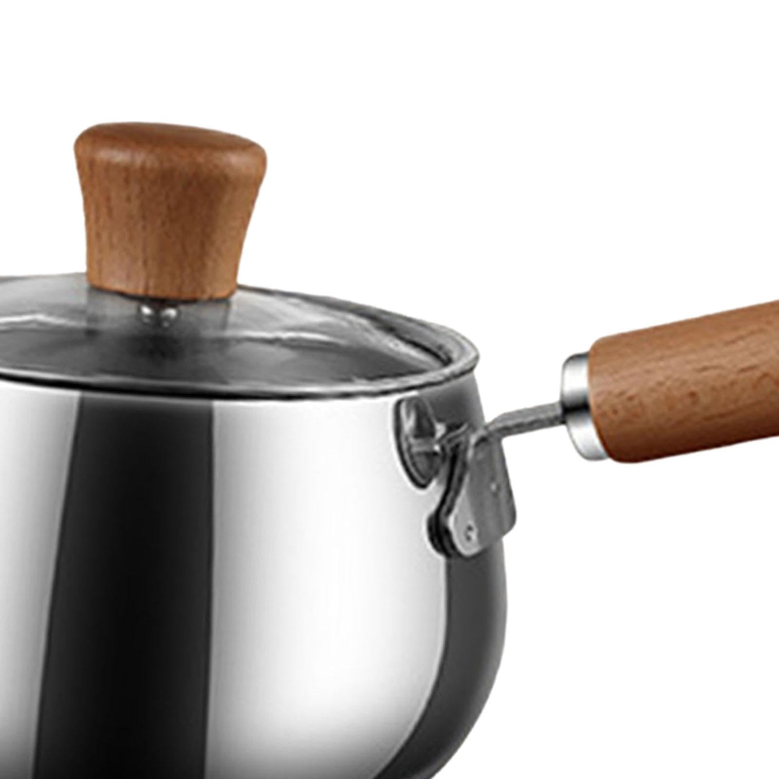 The Style Sutra Saucepan With Lid Stainless Steel Milk Pot Sauce Pan For Hiking Camping Home Wood Color