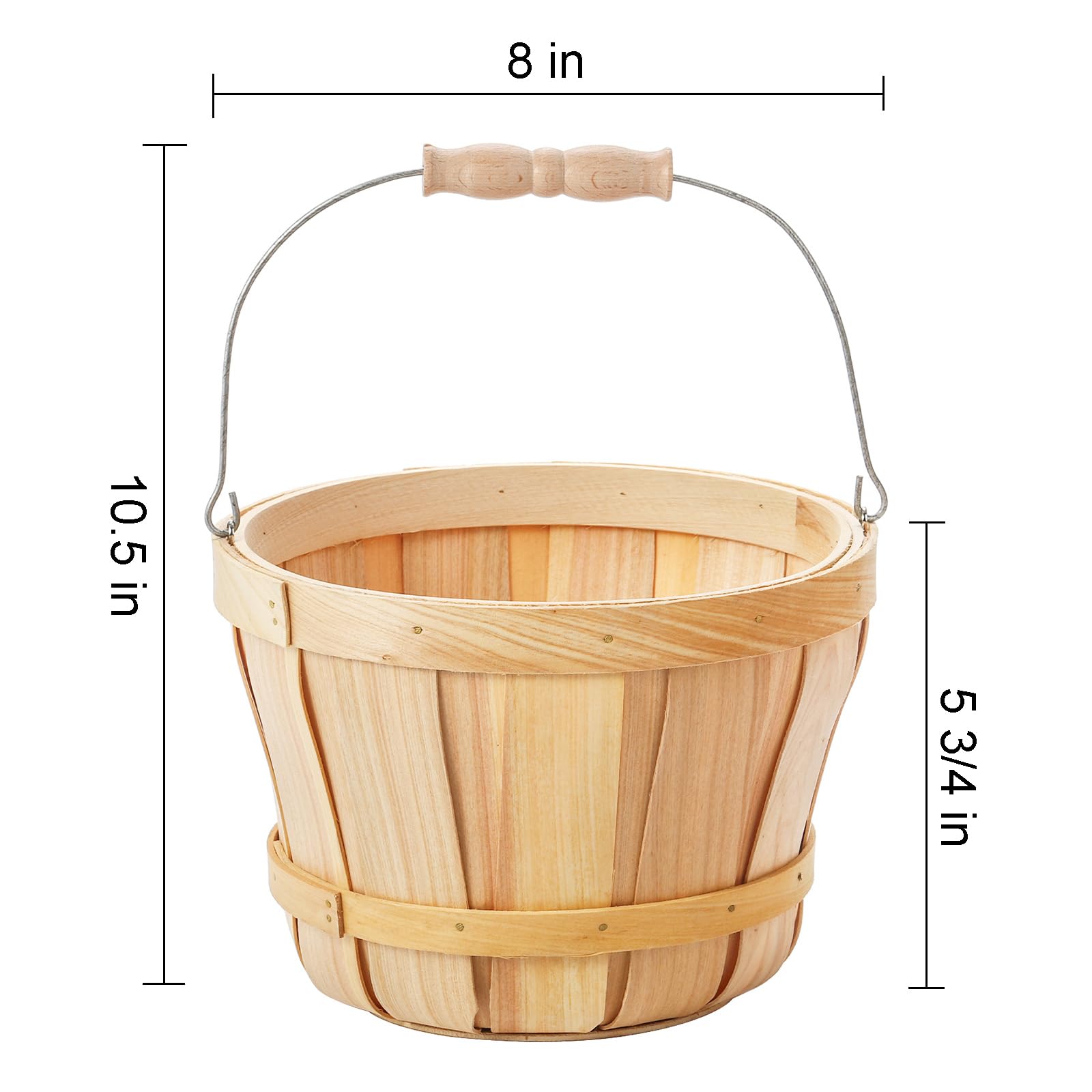 Okllen 2 Pack Round Wooden Baskets With Handle, Empty Wood Fruit Buckets, Fall Harvest Basket For Display Fruits Vegetables, Hom