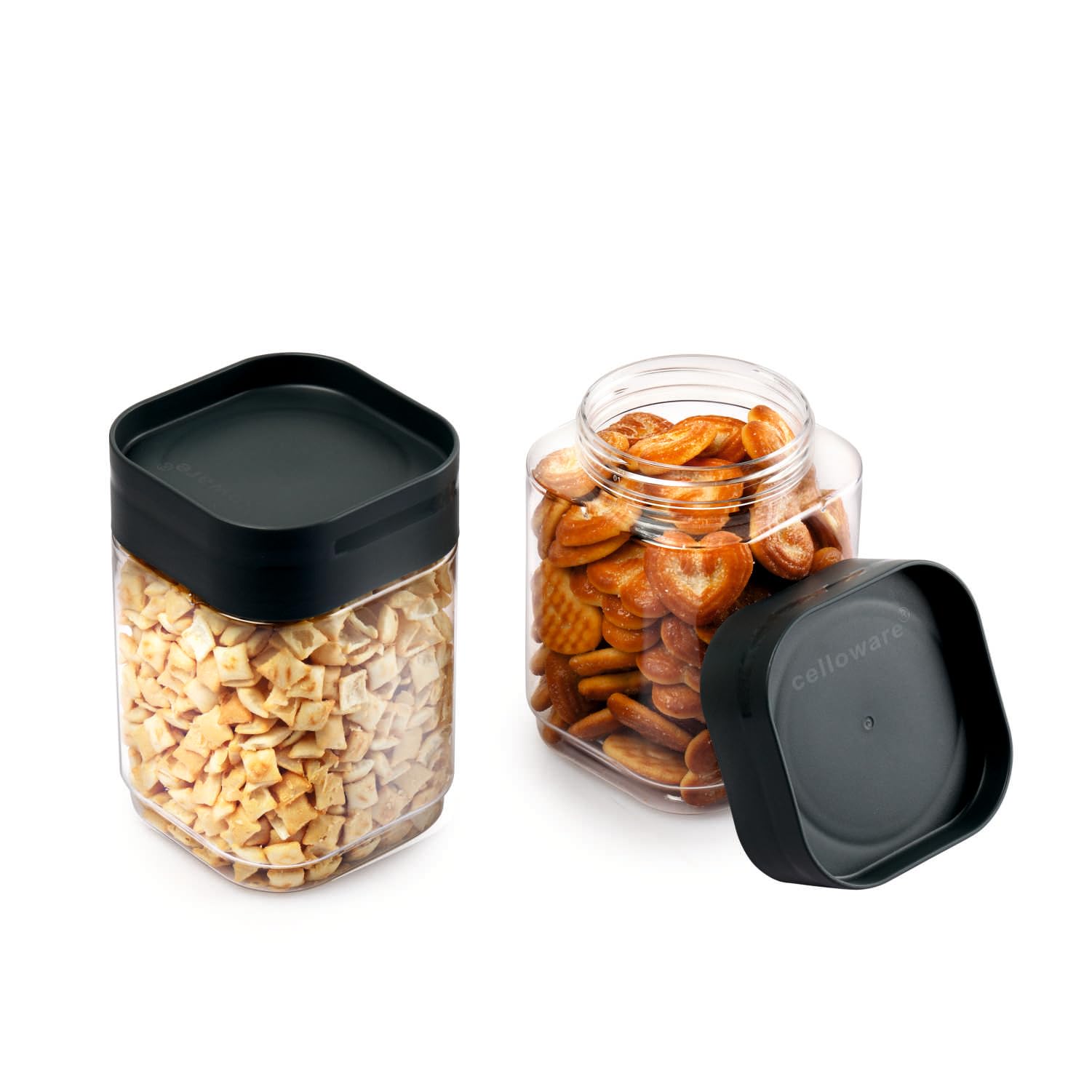 Cello Modustack Square Containers Set Of 2 (750 Ml X 2), Grey | Stackablefor Grains, Pulses, Spice, Cereals, Cookies, Dry Fruits