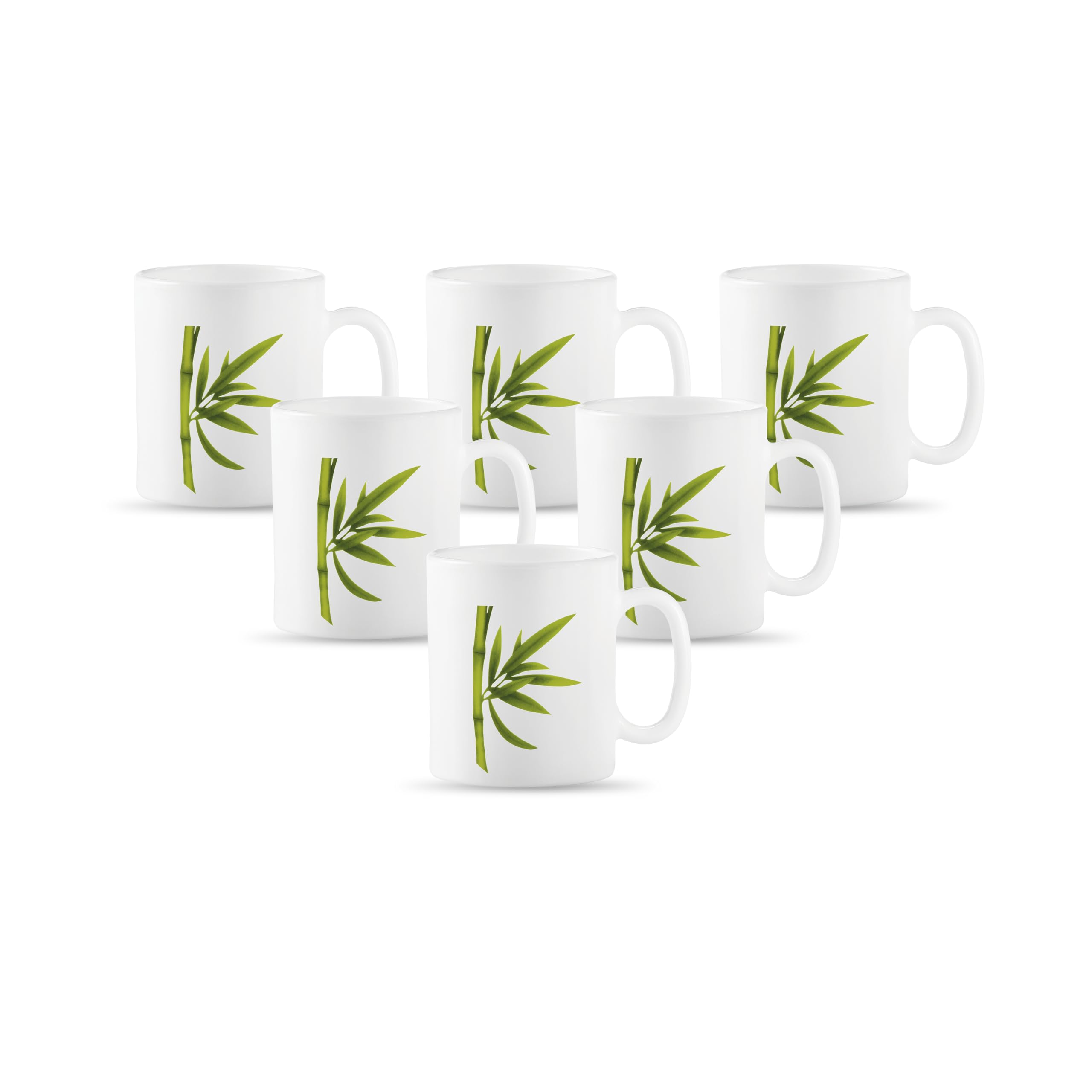 La Opala Diva, Opal Glass Crockery | Coffee Mug Cylinder Medium, Set of 6 | Fluted Green, 250 ml | for Tea & Coffee | Microwave 