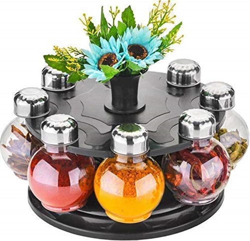 Trideo Roseleaf Spice Rack Plastic Spice Rack Spice Storage Container Revolving Rack Condiments Set Container Box 360Deg Revolv