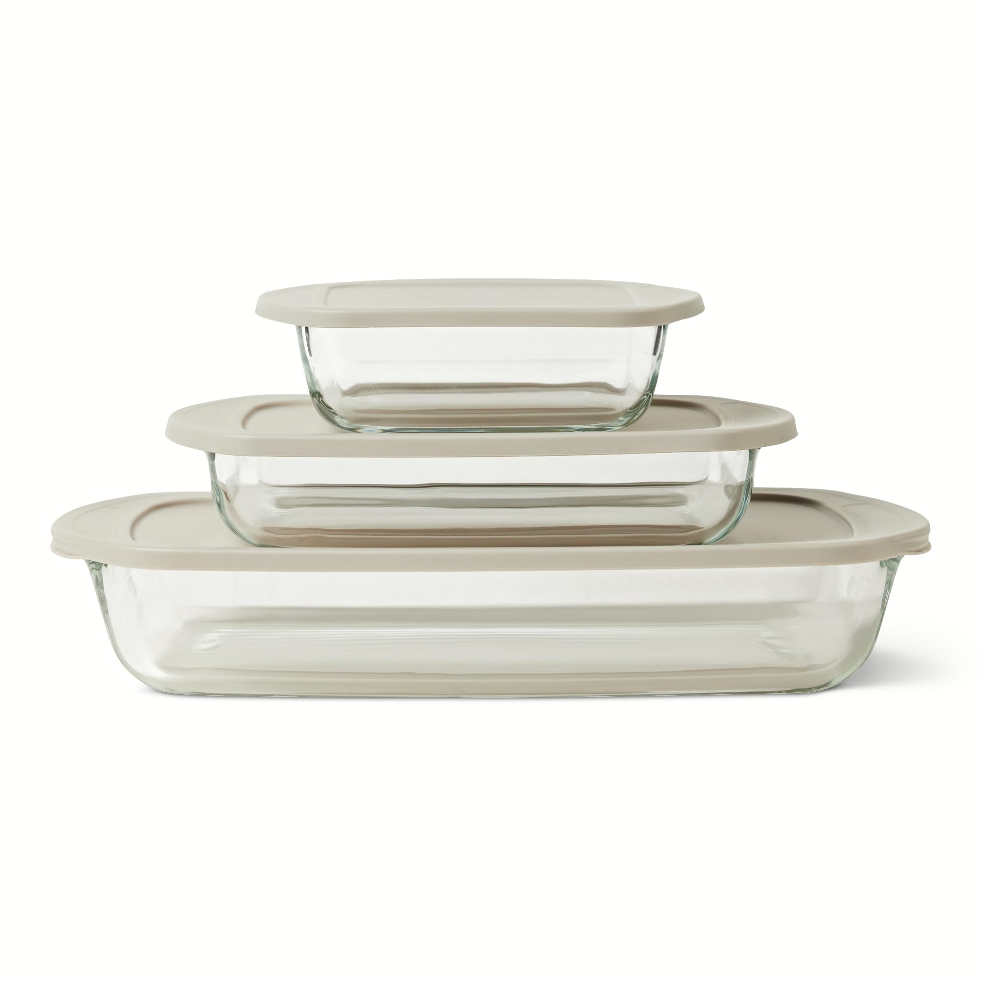Amazon Basics Glass Baking Dishes with BPA-Free Lids, 6-Piece Bakeware Set, Borosilicate Glass, Oven-Safe up to 752F, Non-Slip a