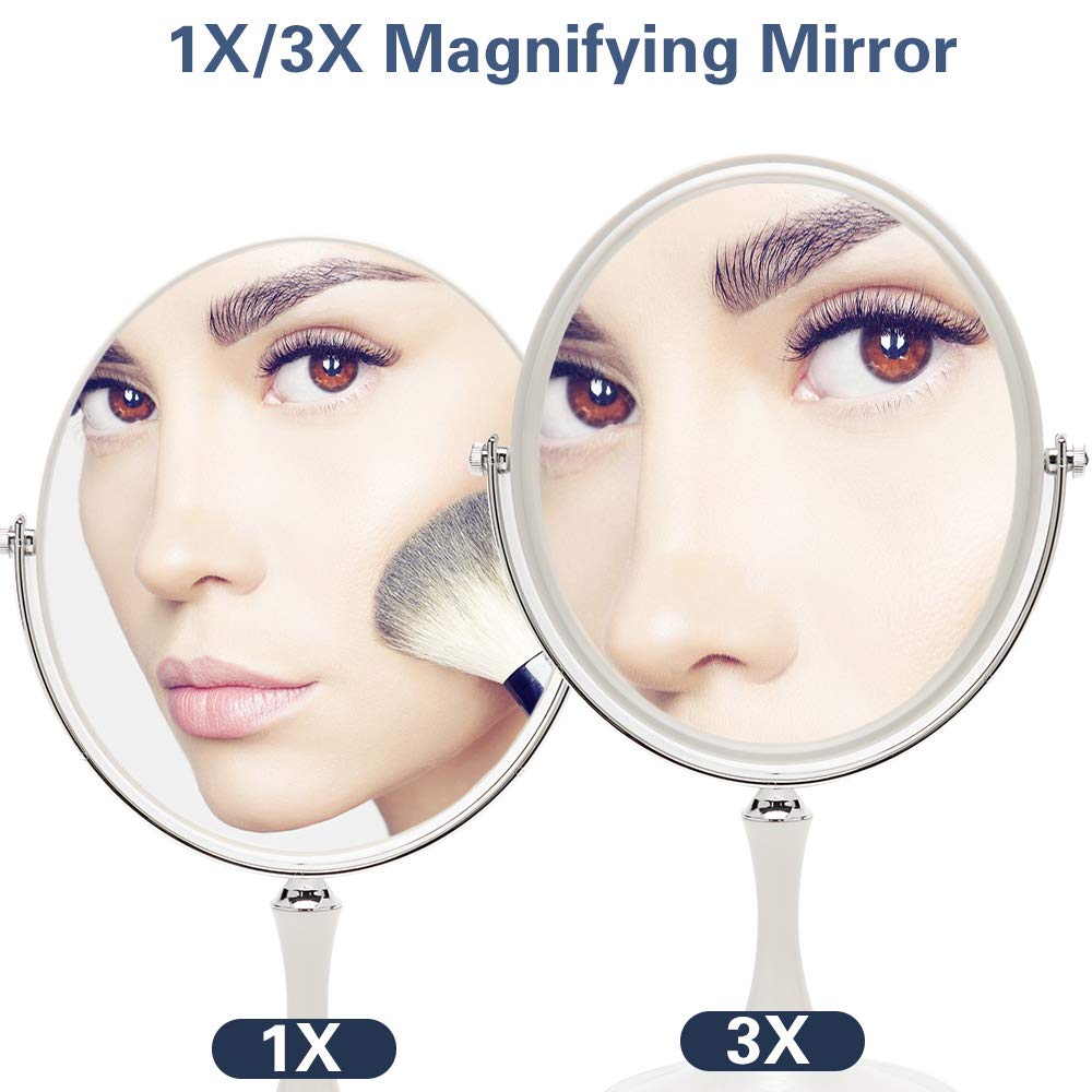 Yeake Vintage Table Mirror With Stand 8-Inch Double Sided Swivel 1X/3X Magnification Desk Mirror With Silver Style 13 Inch Heigh