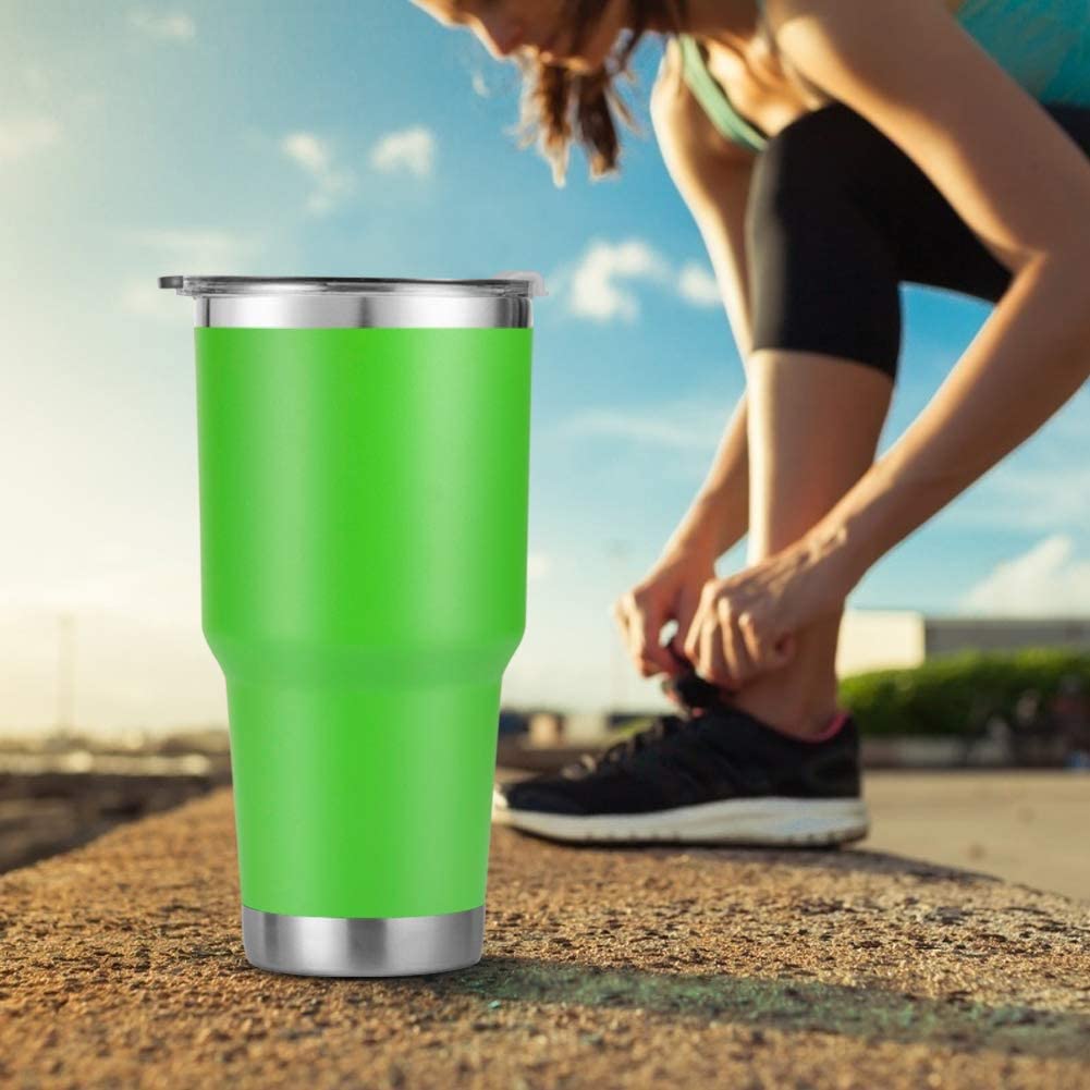 DS 30 oz Green Tumbler Stainless Steel Double Wall Vacuum Insulated Mug with Straw and Lid, Cleaning Brush for Cold and Hot Beve
