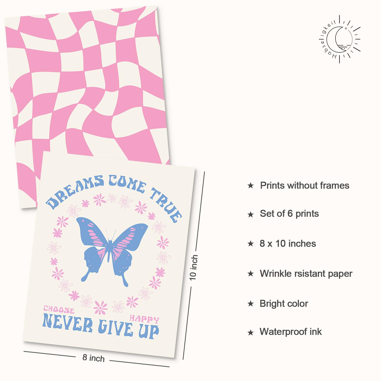 Habseligkeit Pink Wall Art Prints, Gradient Wall Posters, Buttefly Wall Art, Pink Room Decor For Grils Aesthetic Bedroom 8X10Inc