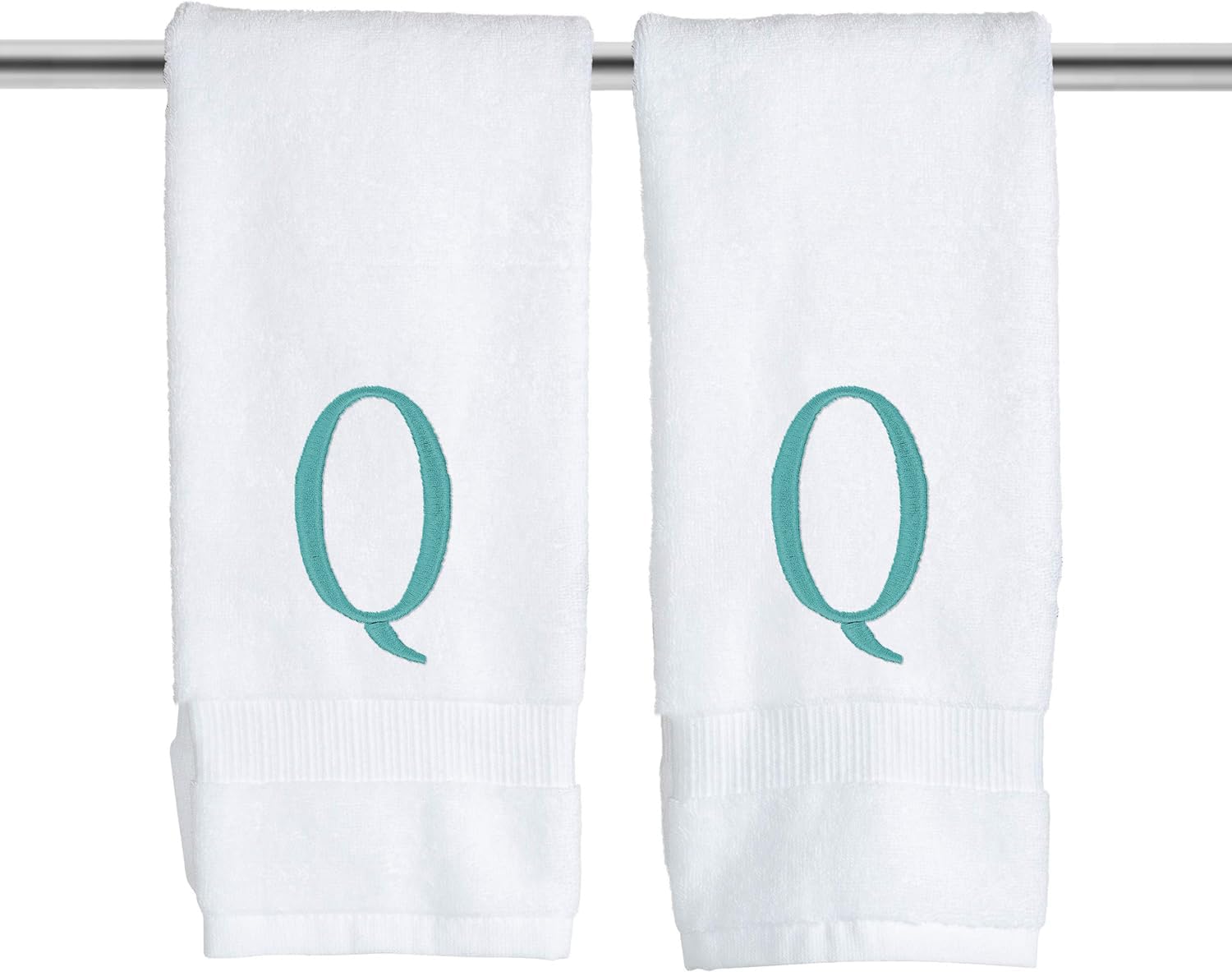 Teal Powder Room Hand Towel - Monogram Initial Hotel Quality Decorative Embroidered Luxury Towel For Spa - Gots Organic Certifie