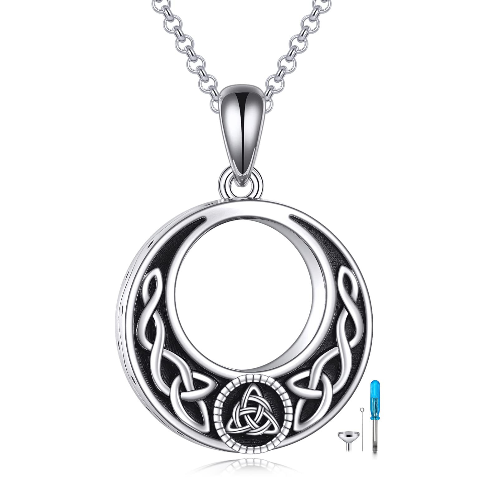 POPLYKE Black Celtic Knot Urn Necklaces for Ashes Sterling Silver Cremation Urn Necklaces Memorial Keepsake With Filling Tool
