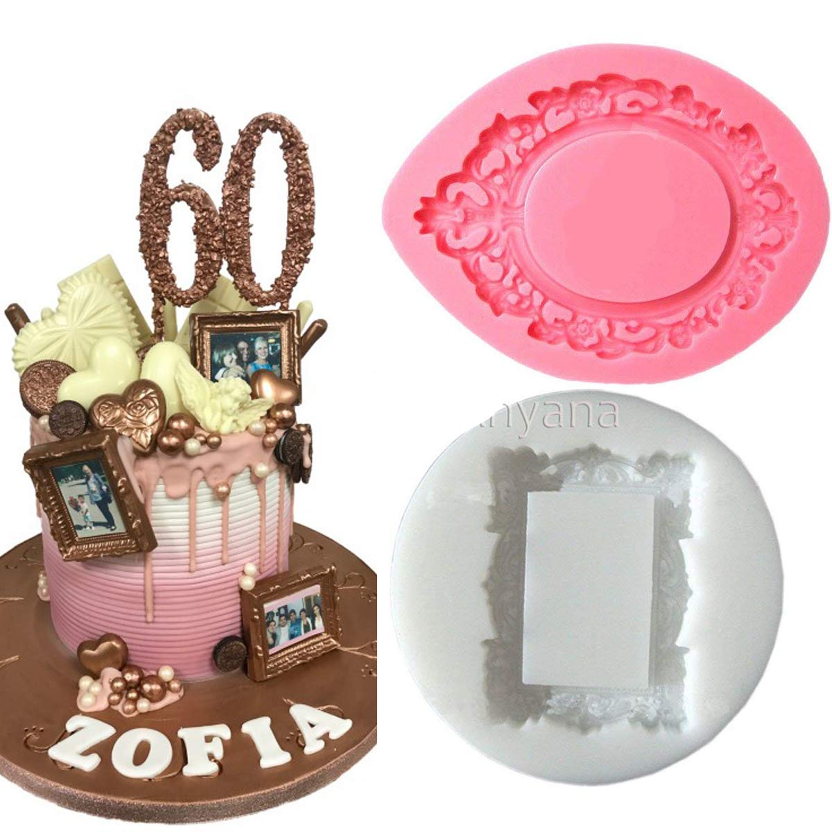 Anyana Mini Victorian Picture Rectangle Oval Royal Frame Photo Mirror Mould Cake Fondant Gum Paste Silicone Molds Set Of 2