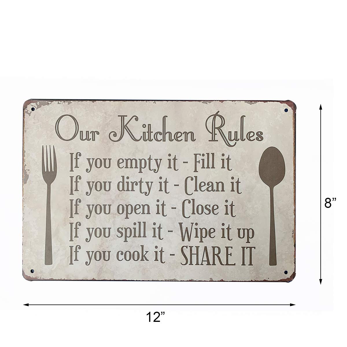 Grace Home Kitchen Rules Plaque Wall Decor Rustic Metal Tin Signs Posters Farmhouse Kitchen Rules Tin Sign 12X8-Inch