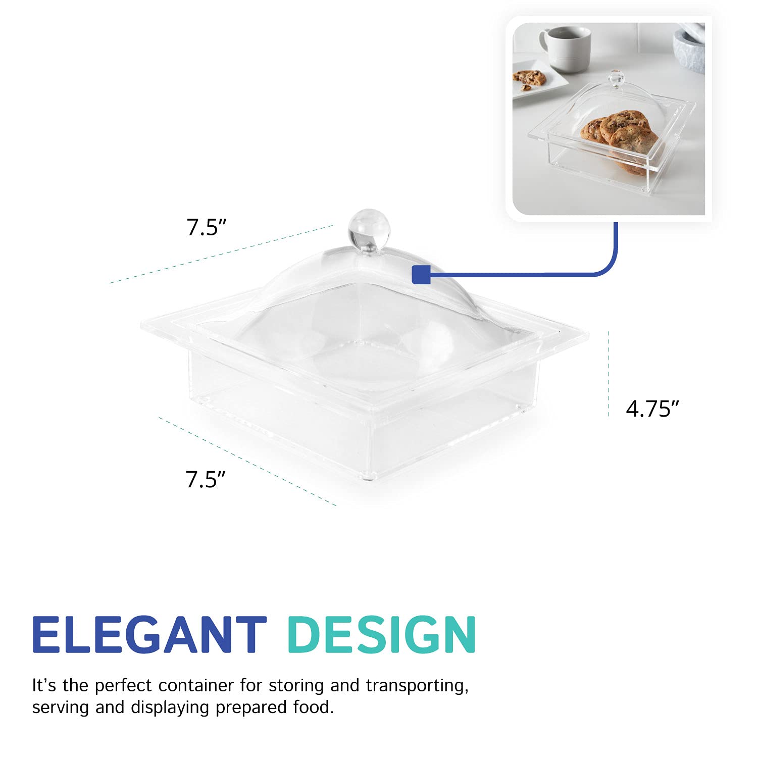 Huang Acrylic Clear Square Serving Dish Food Tray With Lid | Display Snacks, Pastries, Desserts, Appetizers, And Treats | Perfec