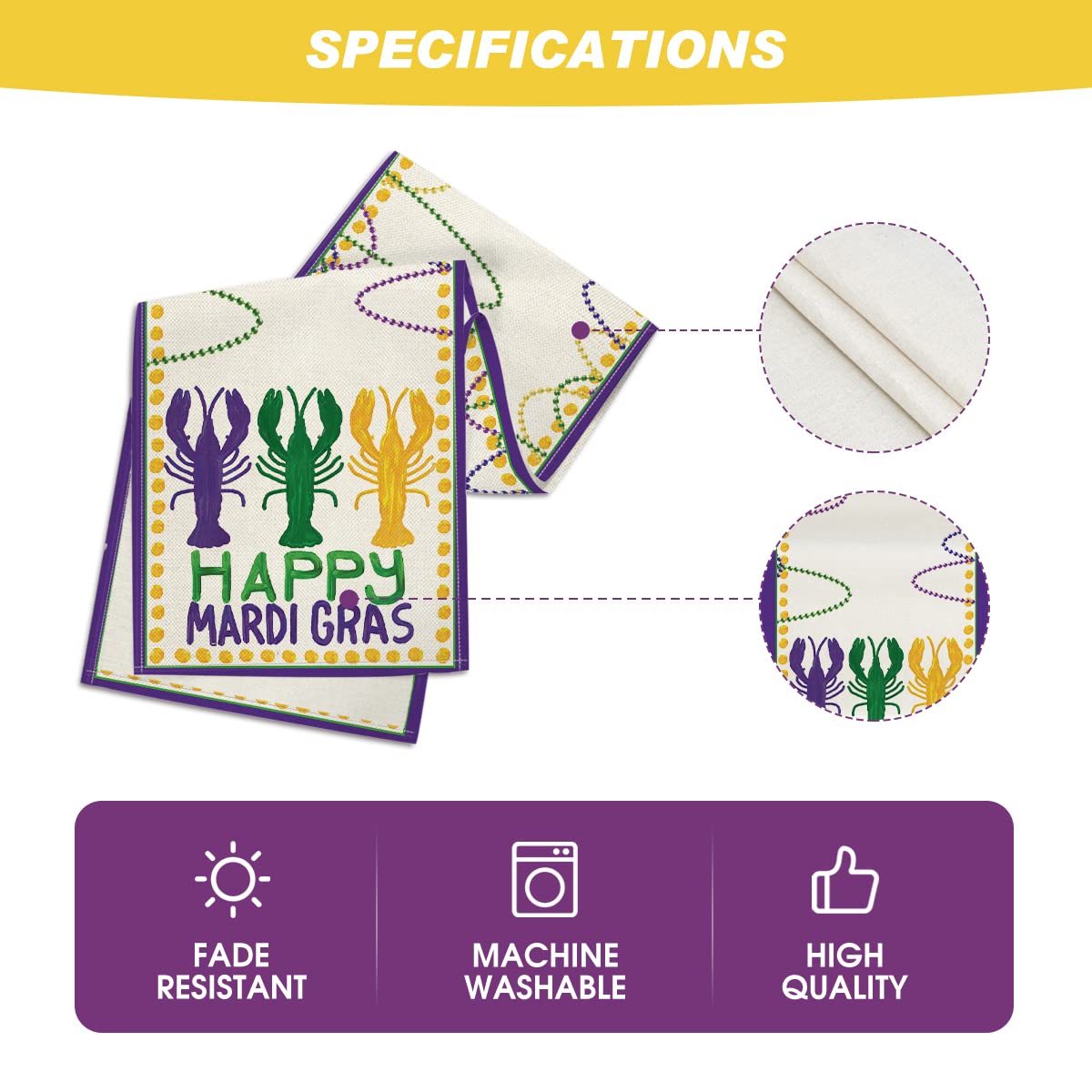 Artoid Mode Beads Happy Mardi Gras Carnival Table Runner  Seasonal Holiday Kitchen Dining Table Decoration for Indoor Outdoor Home Party Decor 13 x 108 Inch