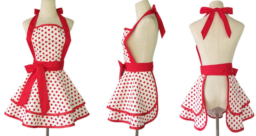 Hyzrz Lovely Handmade Cotton Retro Aprons For Women Girls Cake Kitchen Cook Apron For Mother'S Gift (Red Dot)
