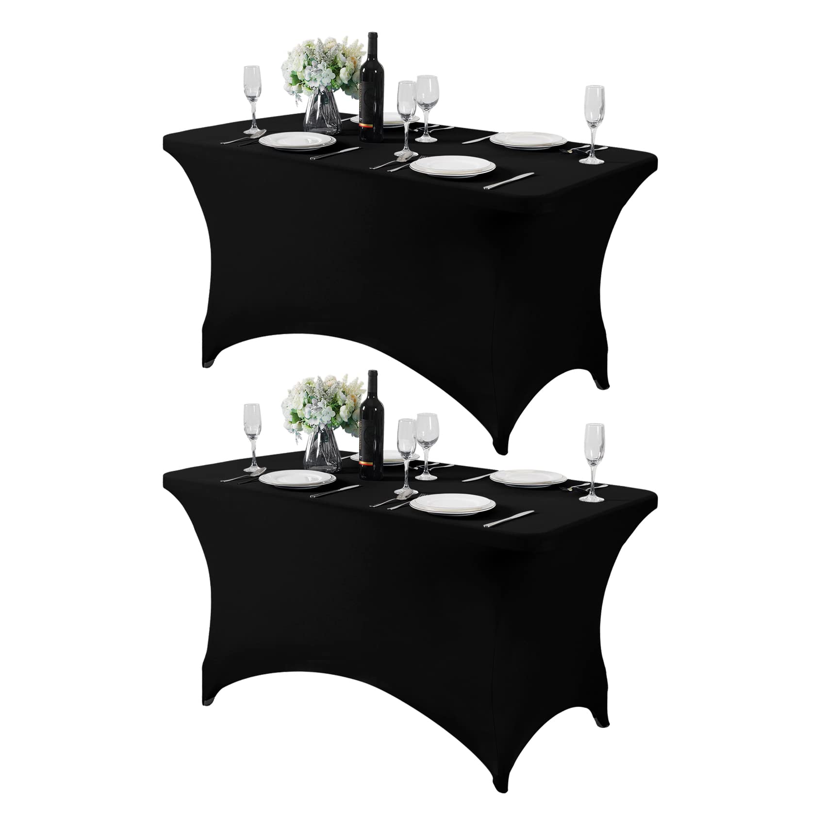 Hezuzo 2Pack Spandex Table Cover For 4Ft Table Universal Fitted Stretch Tablecloth For Party, Banquet, Wedding And Events-Black