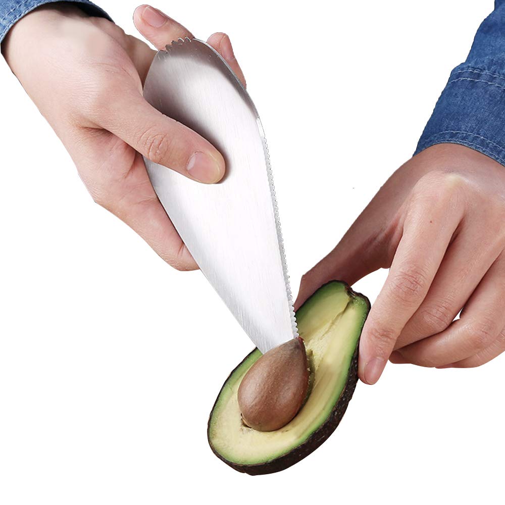 JIANGLAI Avocado Slicer - 3 in 1 Stainless Steel Cutter, Black-Green, One Size, Perfect for Toast & Guacamole