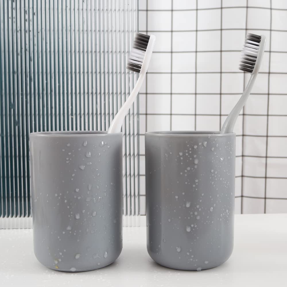 Wongwongcat Bathroom Tumbler, Unbreakable Dishwasher Safe Drink Cup 300Ml, 2 Pieces (Grey&Grey)