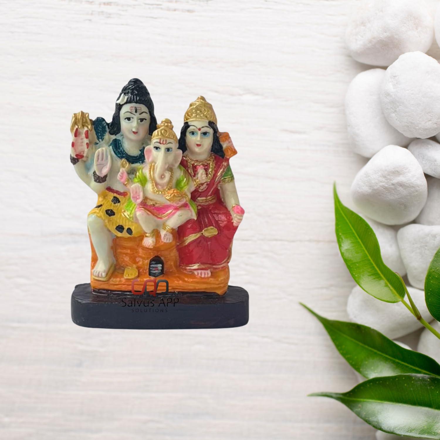 Salvus App SOLUTIONS Marble Powder Shiva Parvati and Ganesh Murti (11x7 cm, Multicolour)
