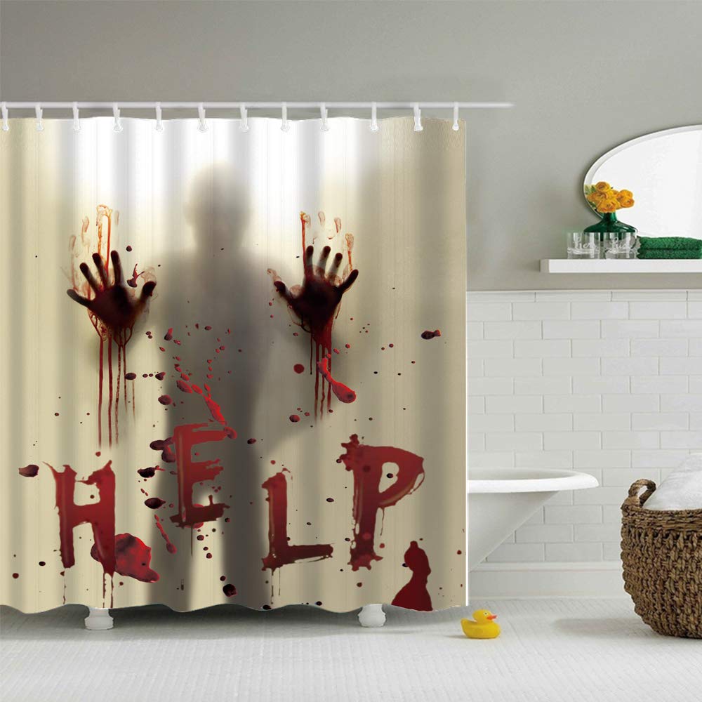 CHICHIC 71 Inch x 71 Inch Halloween Shower Curtain Liner Window Curtains  Help Me with Bloodys Hands for Halloween Decorations Theme Decor Props Bathroom