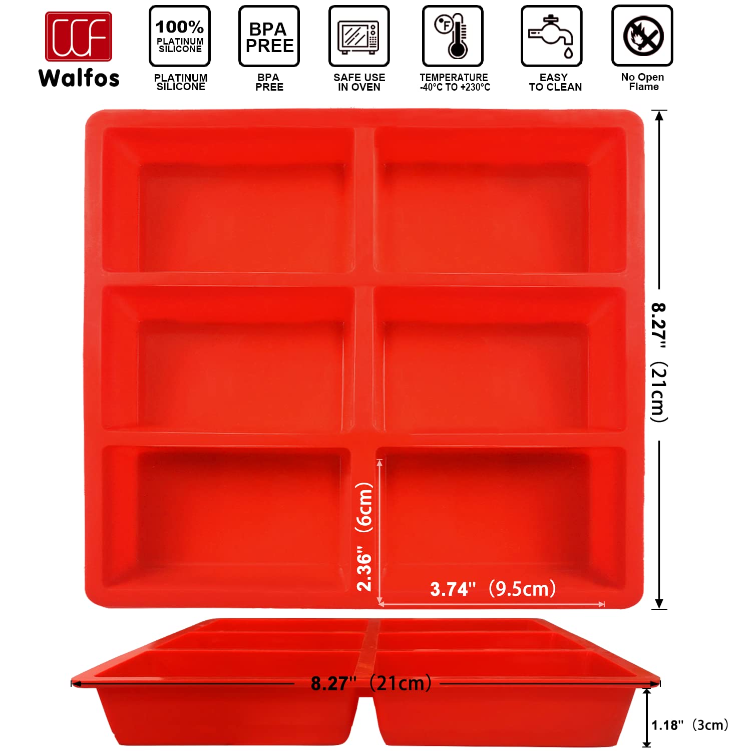 Walfos Silicone Mini Loaf Pans - 2pcs Non-Stick Baking Mold for Bread, Cakes & Muffins, 6 Cavities, Food Grade Silicone