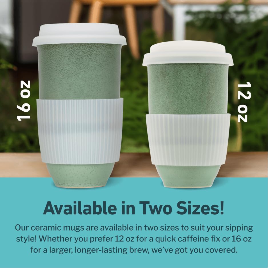 NOVA CERAMICS Coffee Travel Mug - Reusable Coffee - Microwave & Dishwasher Safe Coffee Green Tumbler - Gifts For Women Men Him H