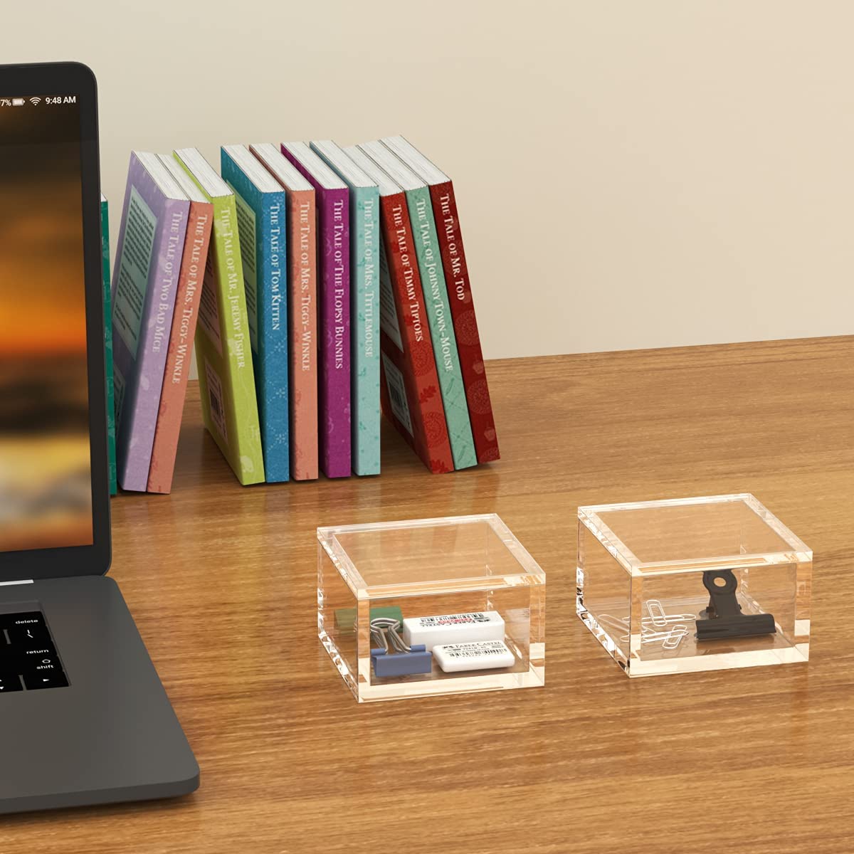 AITEE Small Acrylic Box with Lid, Clear Cube Display Case, Multi-Purpose Box Square Container for Holding Staples, Highlighters,