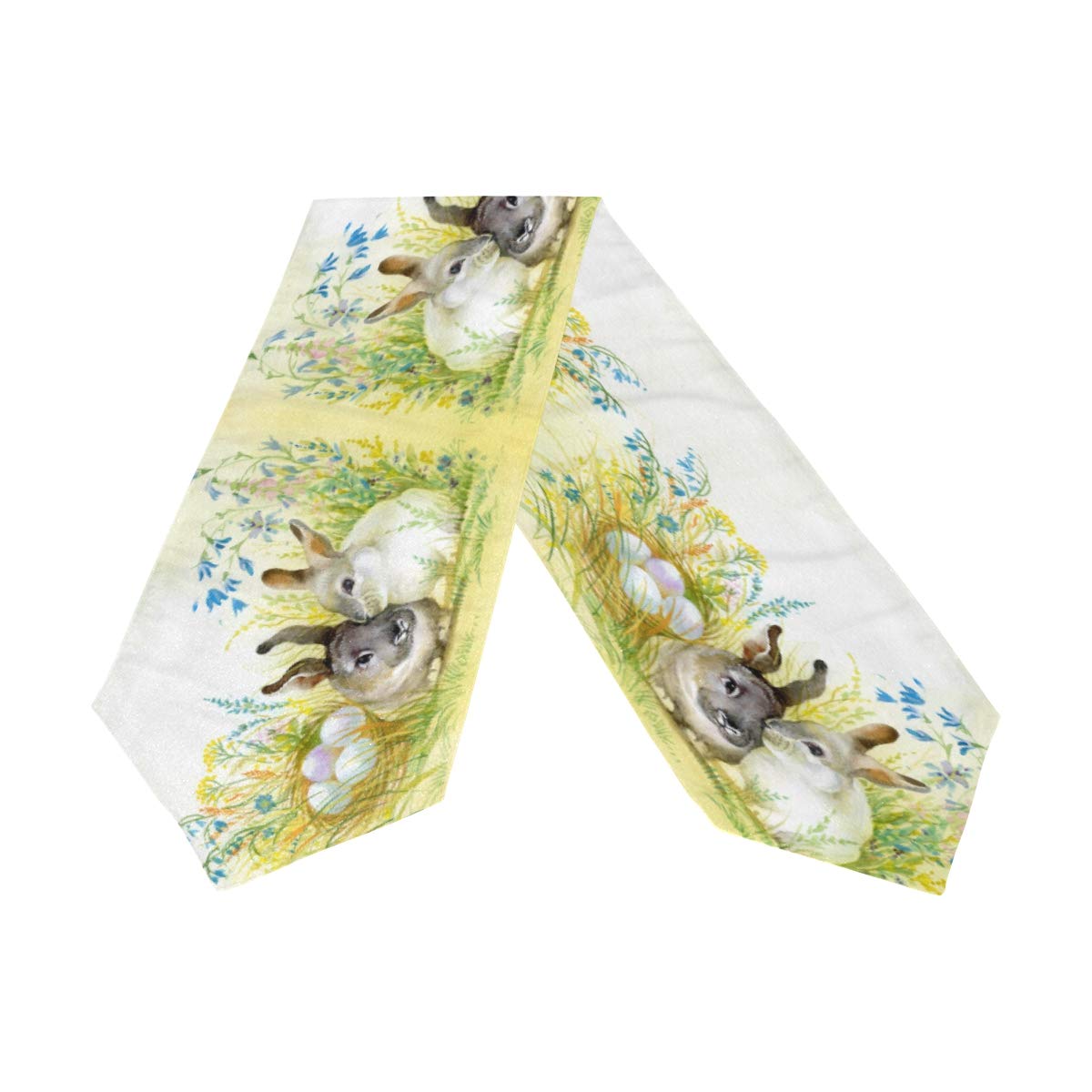 Woor Double-Sided Retro Easter Bunny Rabbit Watercolor Table Runner 13 X 70 Inches Long,Table Cloth Runner For Wedding Party Hol