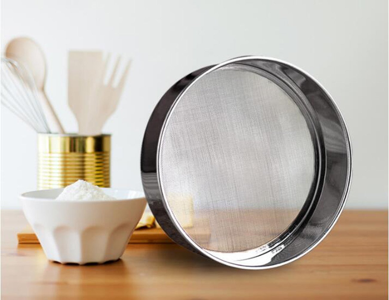 Loveday 6'' Flour Sieve Stainless Steel Round Flour Sieve Strainer With 40 Mesh (6 Inch, 18/8 Steel) Flour Sieve