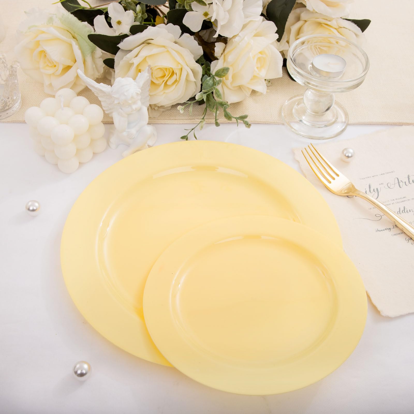 FLOWERCAT 60PCS Yellow Plates - Heavy Duty Yellow Plastic Plates Disposable for Party/Wedding - Include 30PCS 10.25inch Yellow Dinner Plates and 30PCS 7.5inch Yellow Dessert/Salad Plates