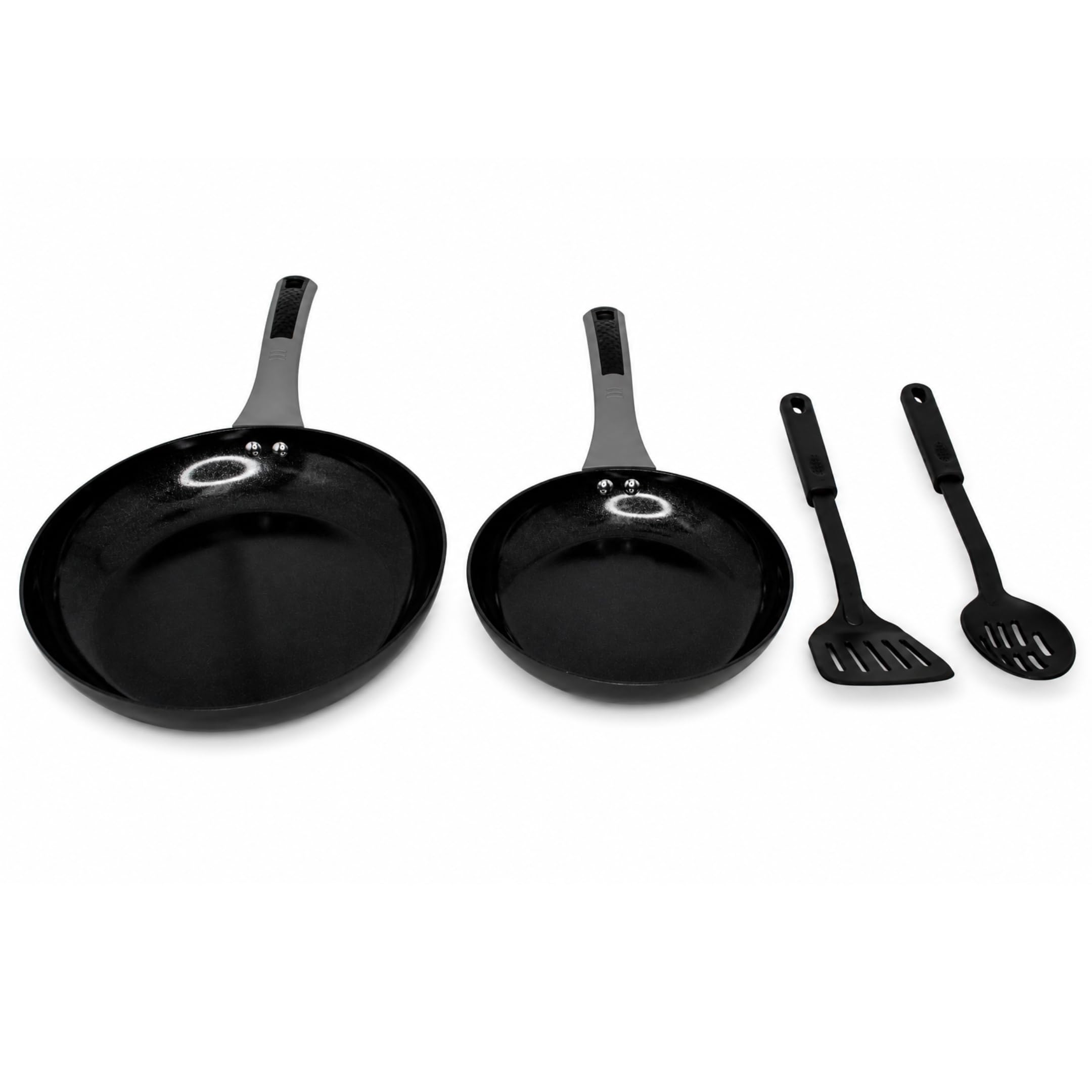 MIRRO 4 Piece Ceramic Nonstick Fry Pan Set with Utensils Black Cookware Set