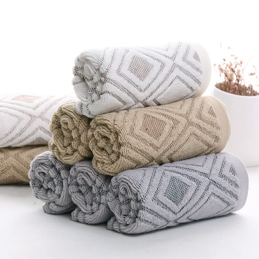 Pidada Hand Towels Set Of 4 Diamond Pattern 100% Cotton Absorbent Soft Decorative Towel For Bathroom 13.4 X 29.5 Inch (Brown)