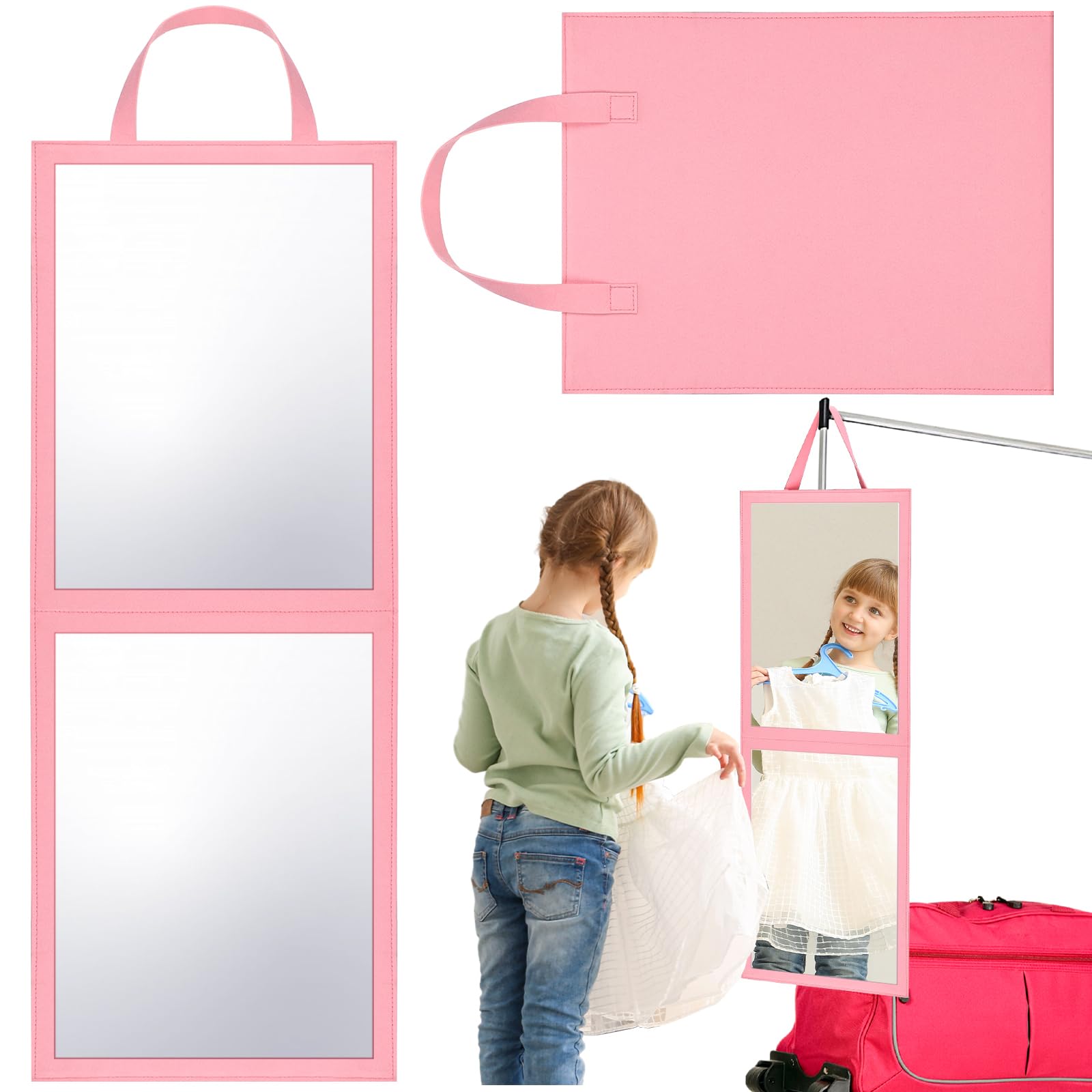 Glikceil Travel Foldable Full Length Mirror 33.5 X 13.4 Inch Backstage Folding Hanging Mirror Dance Bag Mirror Christmas For Gif
