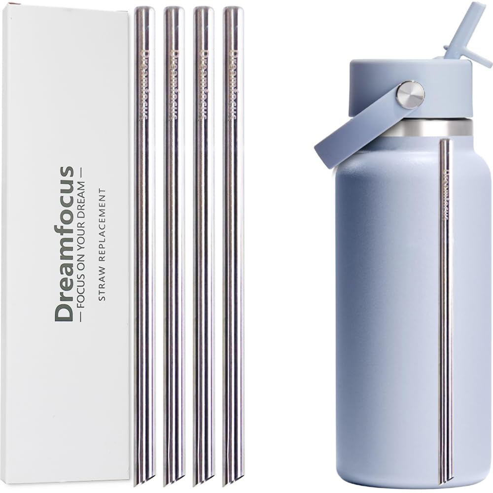 Dreamfocus Reusable Metal Straws Replacement Stainless Steel for Hydro Flask Wide Mouth Bottle 32 oz 4Pack