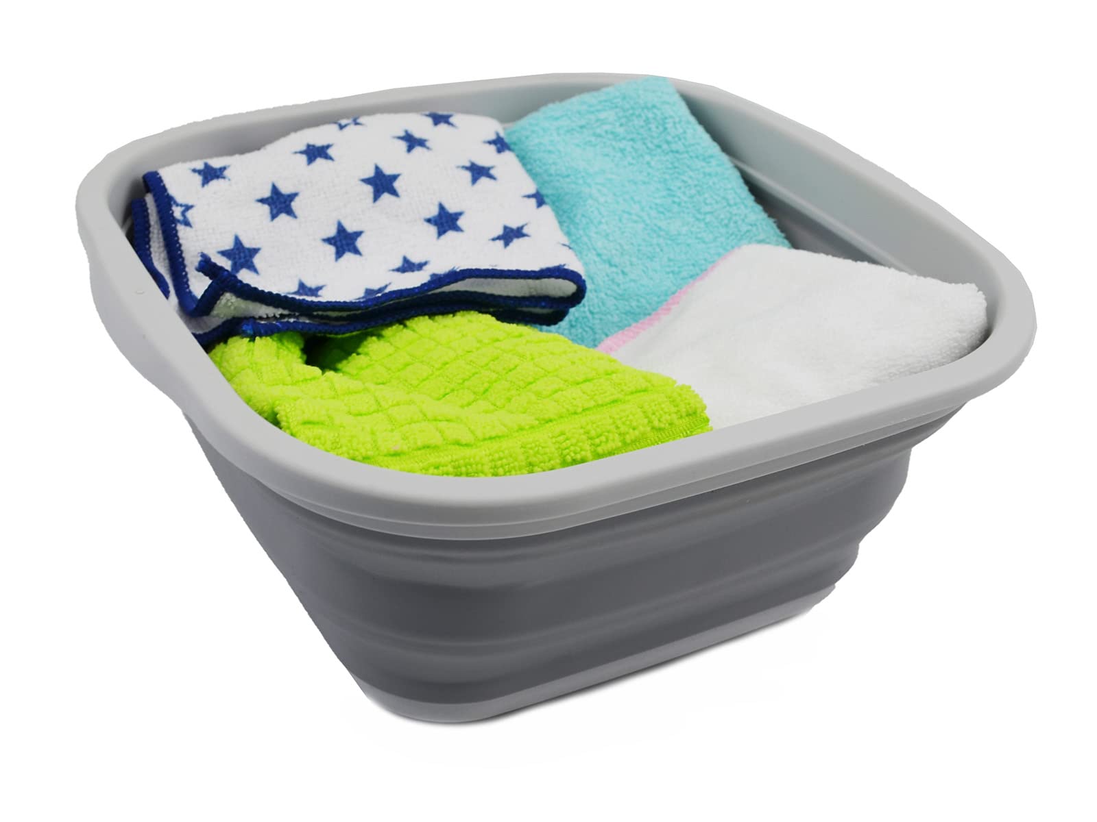 Sammart Collapsible Tub - Portable/Space Saving Plastic Tub (Grey (5.5L Tub))