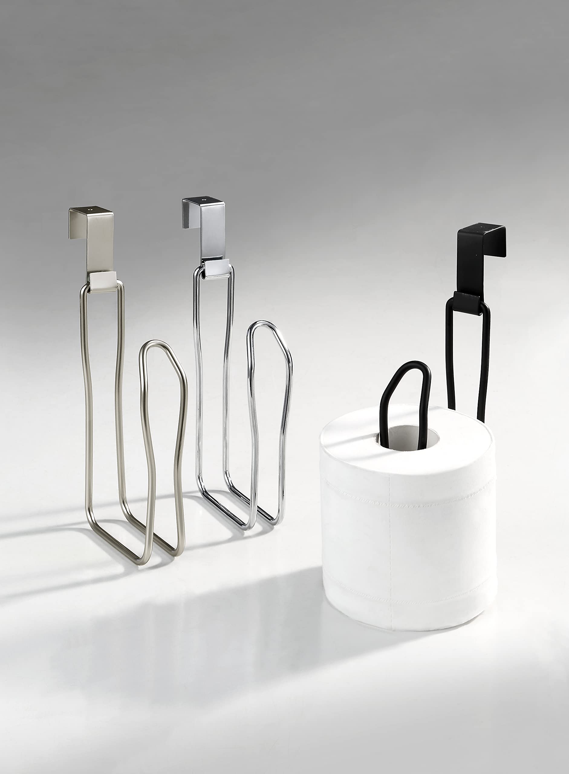 SunnyPoint Over The Tank Toilet Tissue Paper Roll Holder Dispenser and Reserve for Bathroom Storage and Organization - Metal  Hanging  Holds 1 Roll (Black)