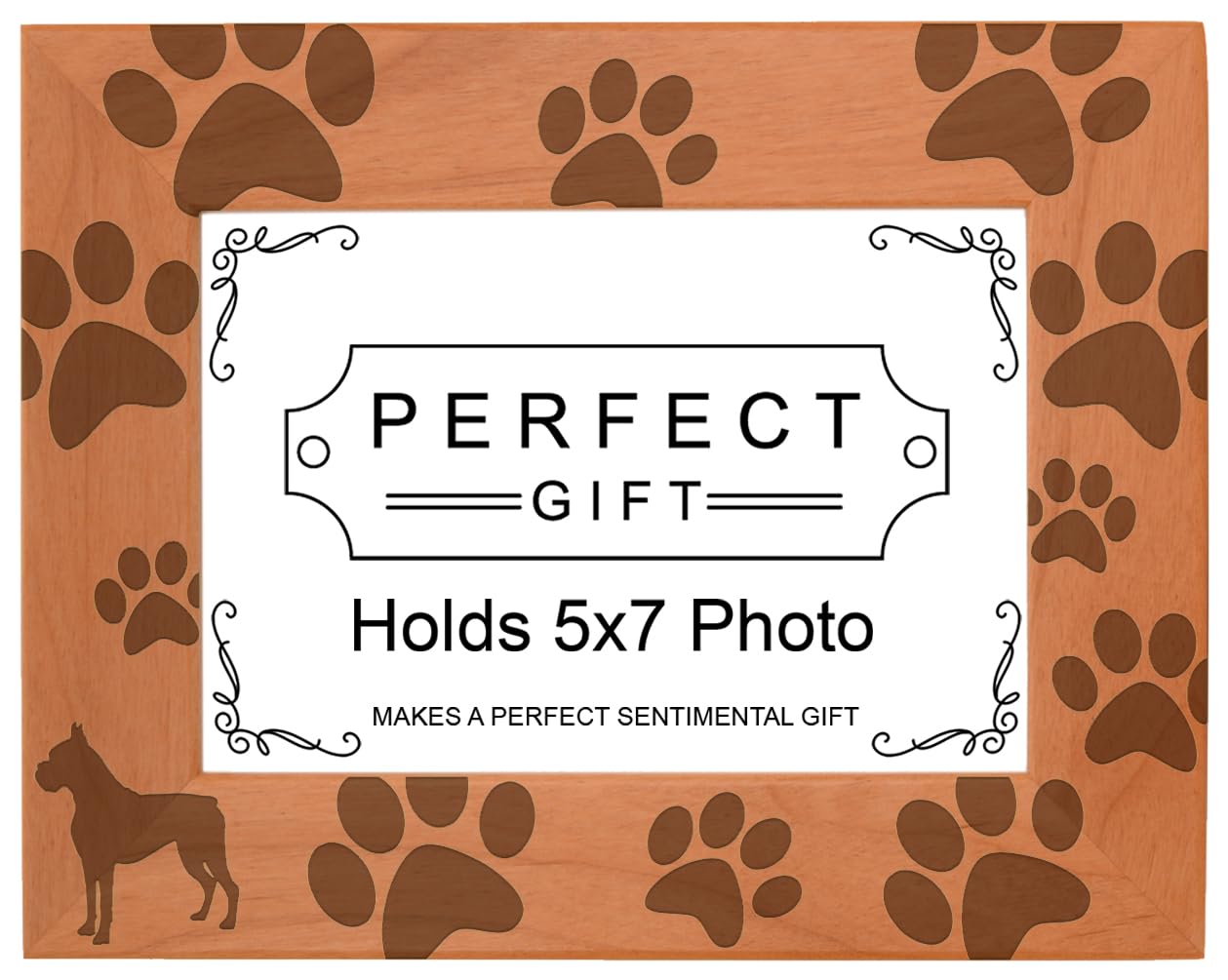 Dog Lover Gift Boxer Silhouette Paw Prints Natural Wood Engraved 5x7 Landscape Picture Frame Wood