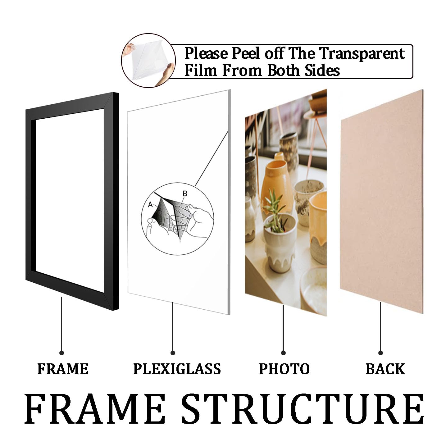 KTKDE A2 Poster Frame Black 16.5x23.4 inch Woodgrain Picture Frames,Vertical & Horizontal Wall Hanging Large Picture Frame for P