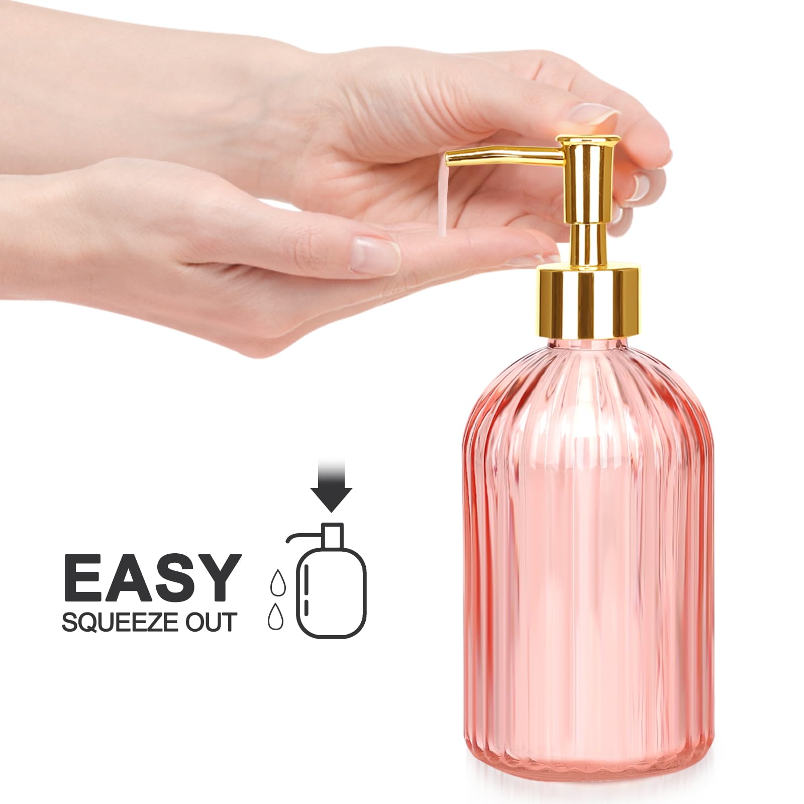 Bathroom Accessories Set  4 Pcs Glass Bathroom Accessories Sets Complete w/Lotion Soap Dispenser  Toothbrush Holder  Apothecary Jar  Vanity Tray  Modern Bathroom Decor  Gift for Home Apartment- Pink